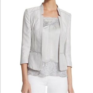 White House Black Market Blazer Shimmer Silver & Gray Tweed Peplum Jacket size 4